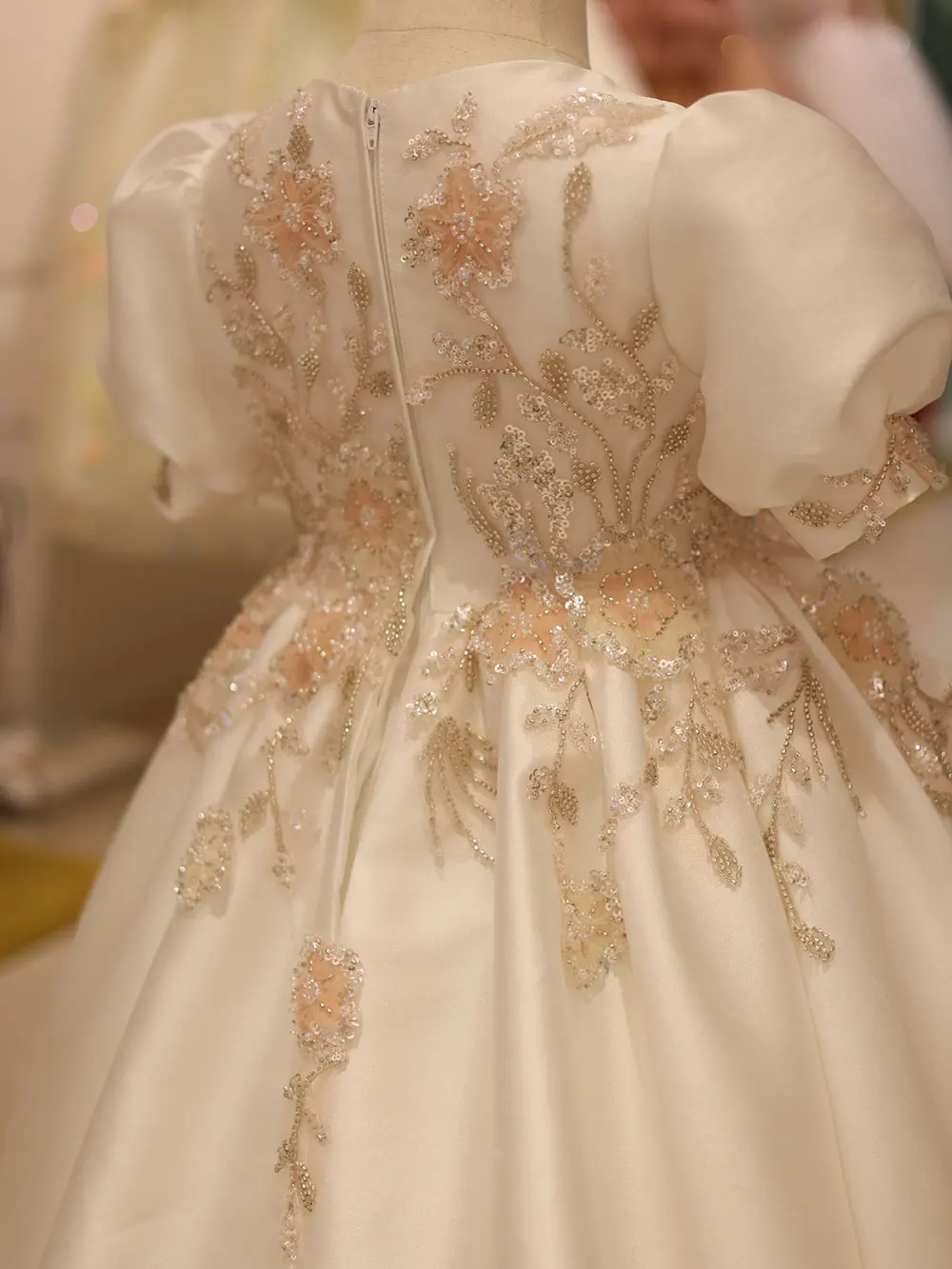 Jill Wish-Robe de princesse à paillettes et perles pour fille, tenue de mariage, de fête d'anniversaire, de reconstitution historique, de Dubaï, de luxe, blanc cassé, J085