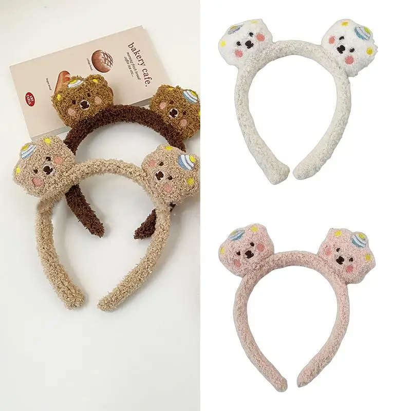 Bear Ears Headband Cute Bear Plush Headband For Makeup Funny Makeup Skincare Headband Cute Women's Soft Decorative Hair