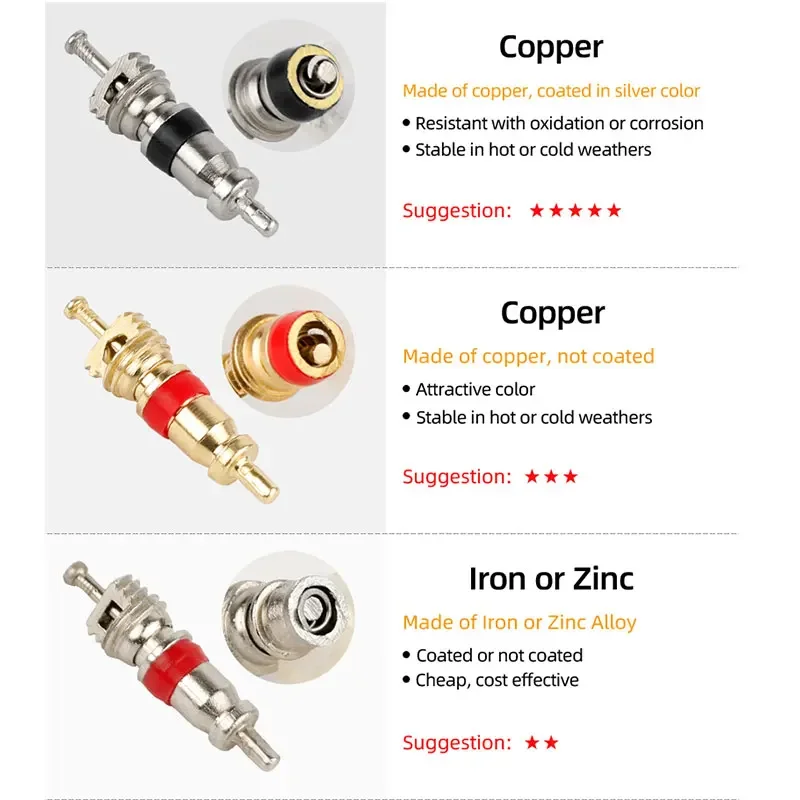 AV Schrader Valve Core Universal Use for Automatic Cars Trunks Bicycles Copper Tire Valve Core Replacement Removal Tool Optional