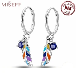 MISEFF 100% 925 Sterling Silver Earrings For Bohemian Colored Feathers Classic Earrings Engagement Wedding Jewelry Gifts