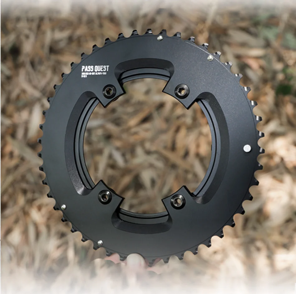PASS QUEST BCD110 DA9000 5800 6800 2X Kettenblatt AERO Kurbelgarnitur Rund Schwarz 9-12 Gang Rennrad Gravelbike 46T 48T 50T 52T – Detail 17