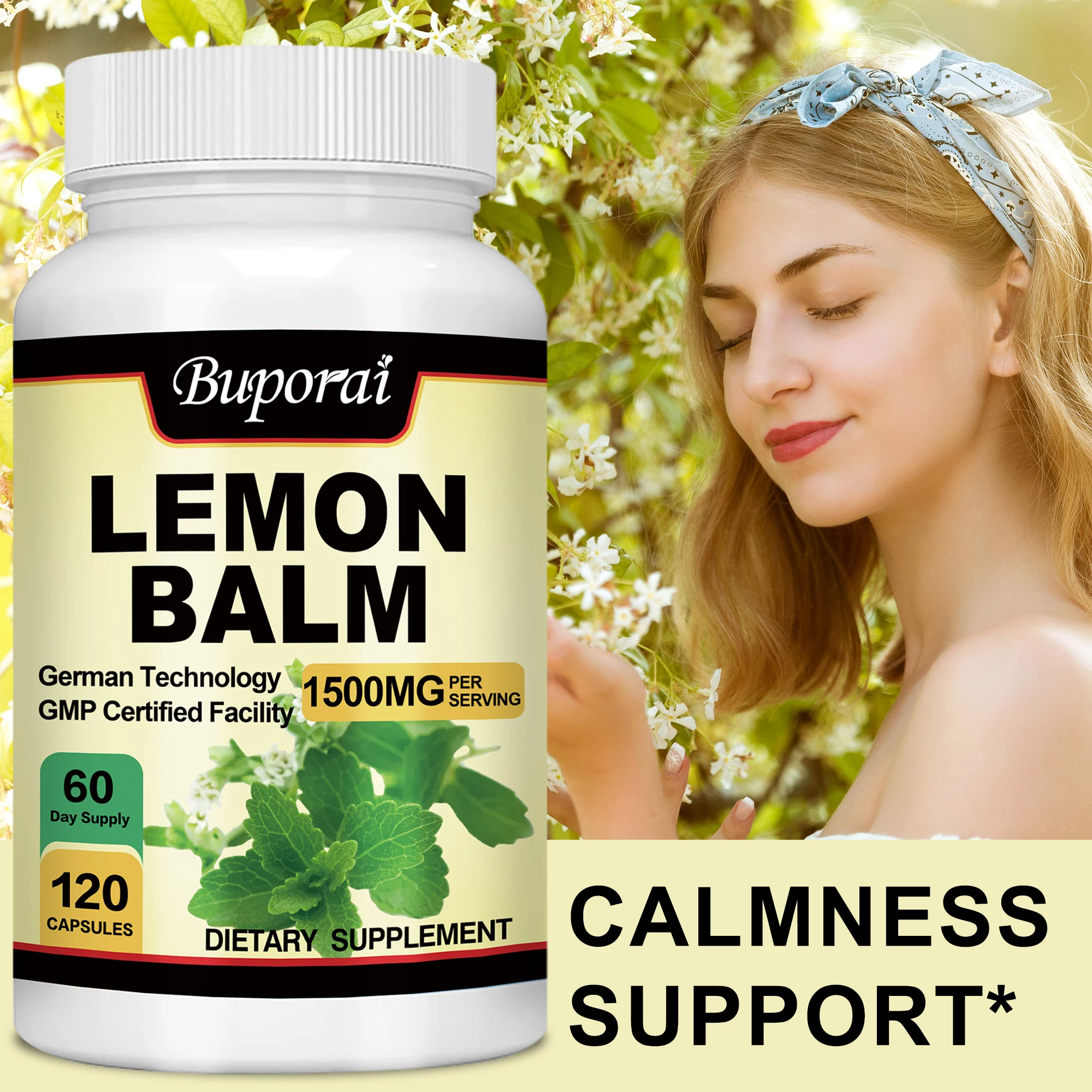 

Lemon Balm Capsules - Reduce Stress and Tension, Mood, Improve Sleep Quality, Promote Digestion Health, Enhance Brain Function