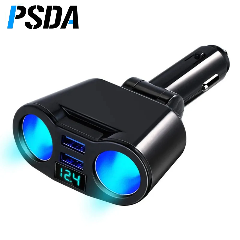 

PSDA Car Cigarette Lighter Socket Splitter Plug For Mobile Phone MP3 DVR SUV Auto Accessories with LED Dual USB Charger Ports