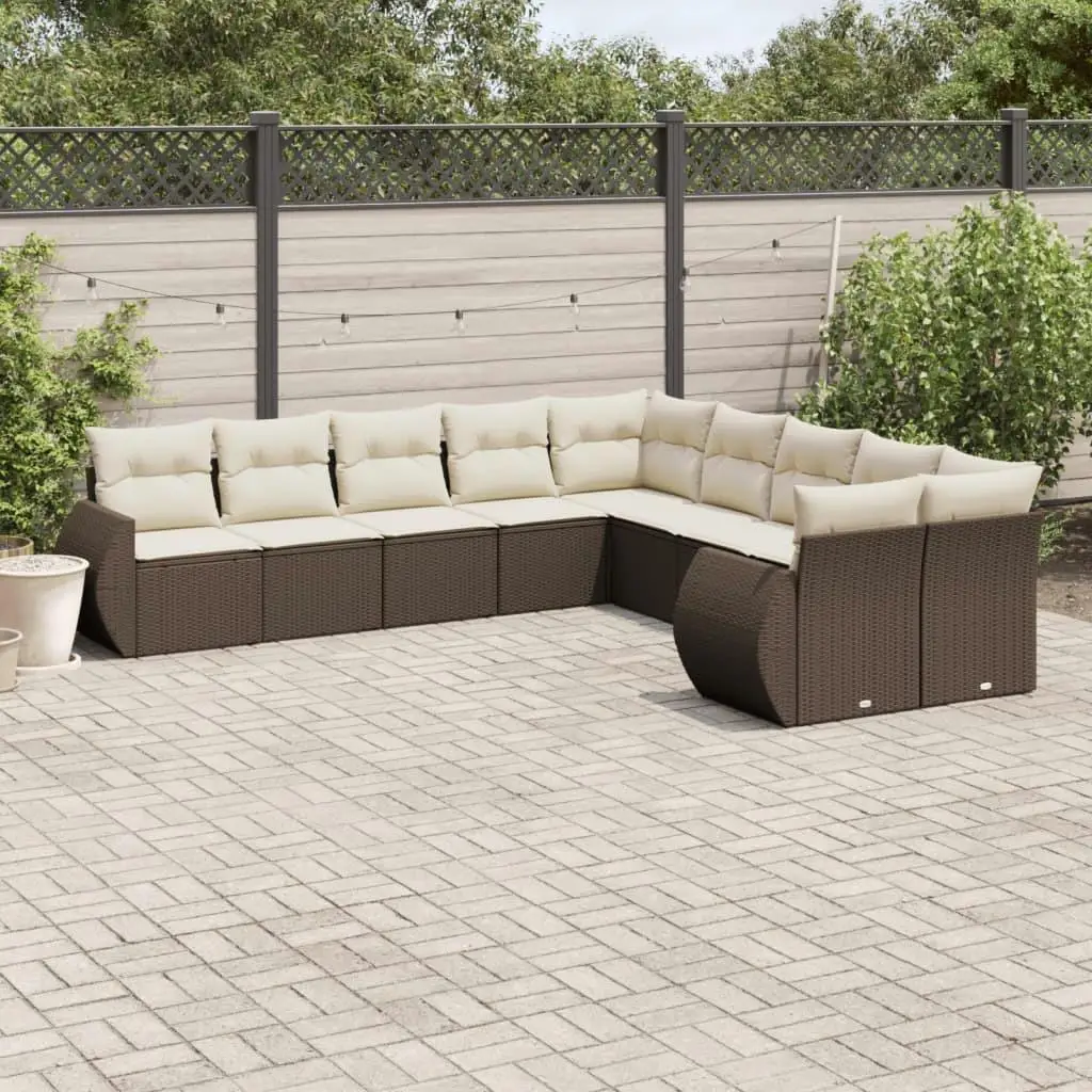 

Garden Sofa Set Brown PE Rattan Large with Adjustable Feet Comfortable Outdoor Furniture Seating
