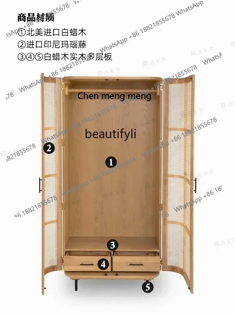 X خزانة ملابس من الخشب الصلب بباب مزدوج وتخزين بسيط وباب مزدوج قابل للتنفس