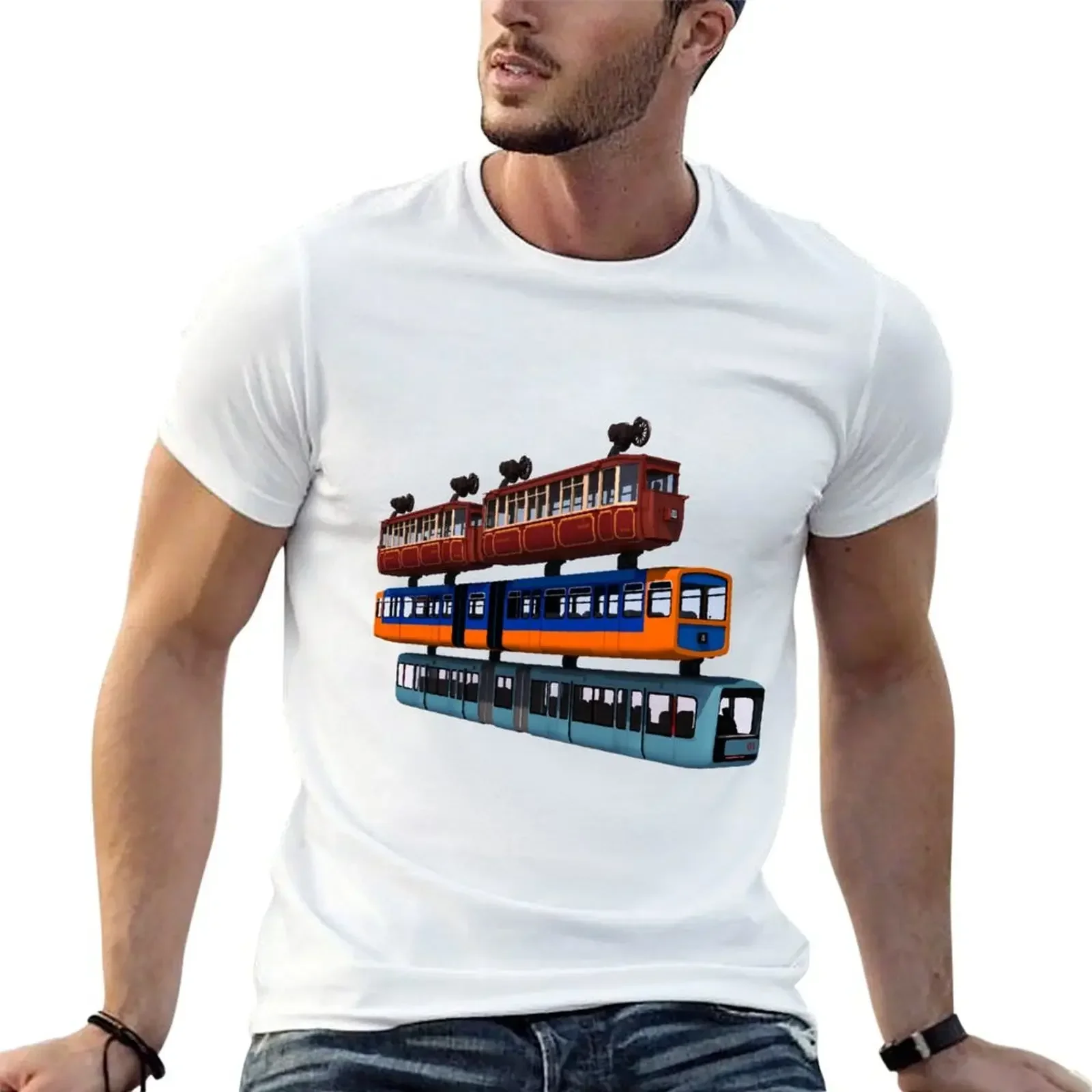 Schwebebahn 3 Types T-Shirt Oversized Plus Size Tops T-Shirts Voor Heren Katoen