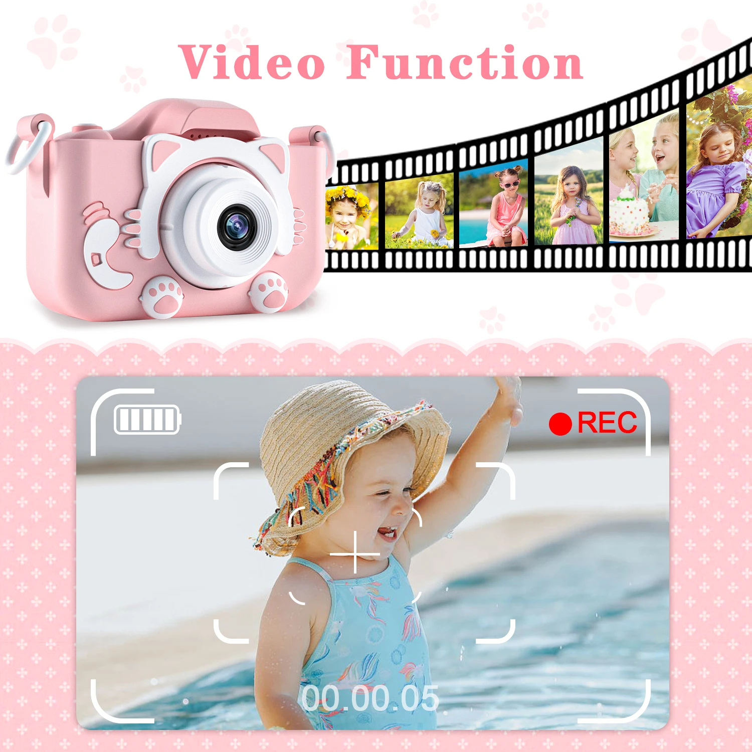 Kdis Camera Toys 1080P HD 2inch Screen Cat Mini Digital Camera for Girls Boys Children Chirtmas Birthday Gift Toys