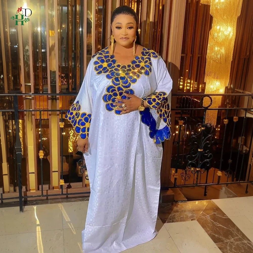 

H&D 2025 Elegant African Clothes Women's Embroidery Wedding Party Church Robe Bazin Riche Gown Plus Size Muslim BouBou Djellaba