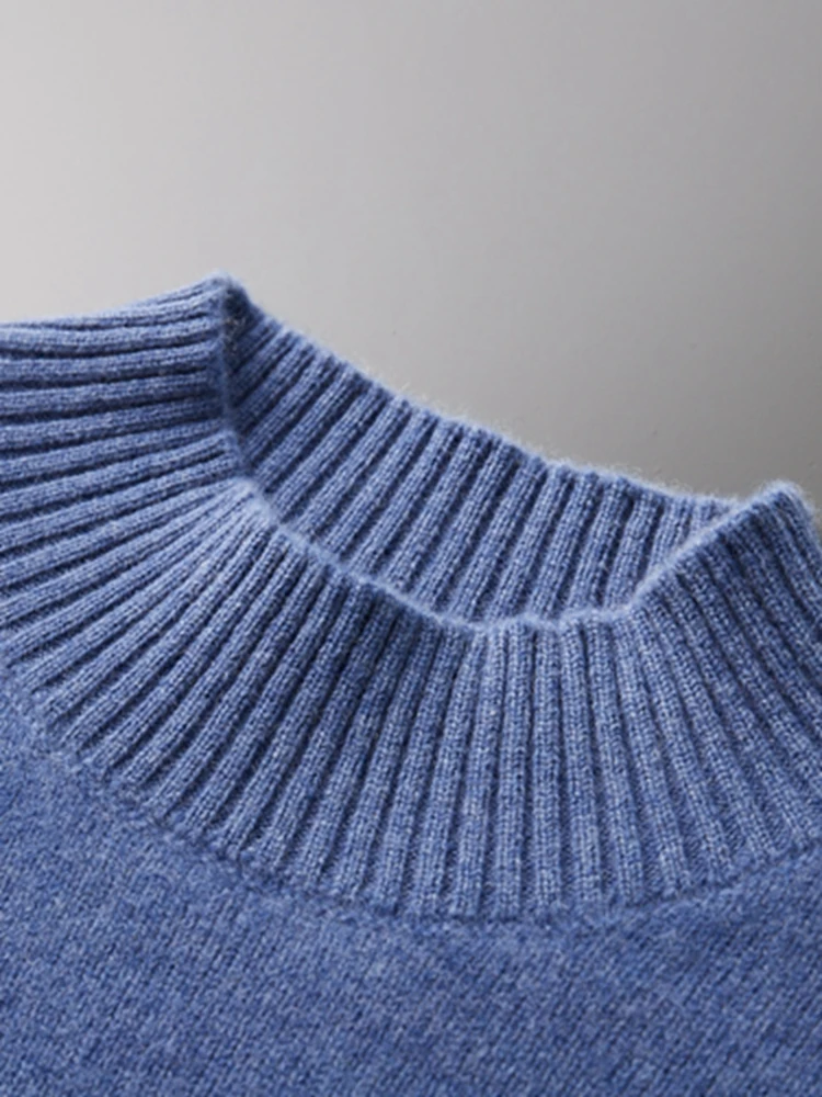 Men's Cashmere Thick Pullover Autumn Winter 100% Merino Sweater Casual Smart Mock Neck Knitwear Long Sleeve Soft Warn Daily Tops
