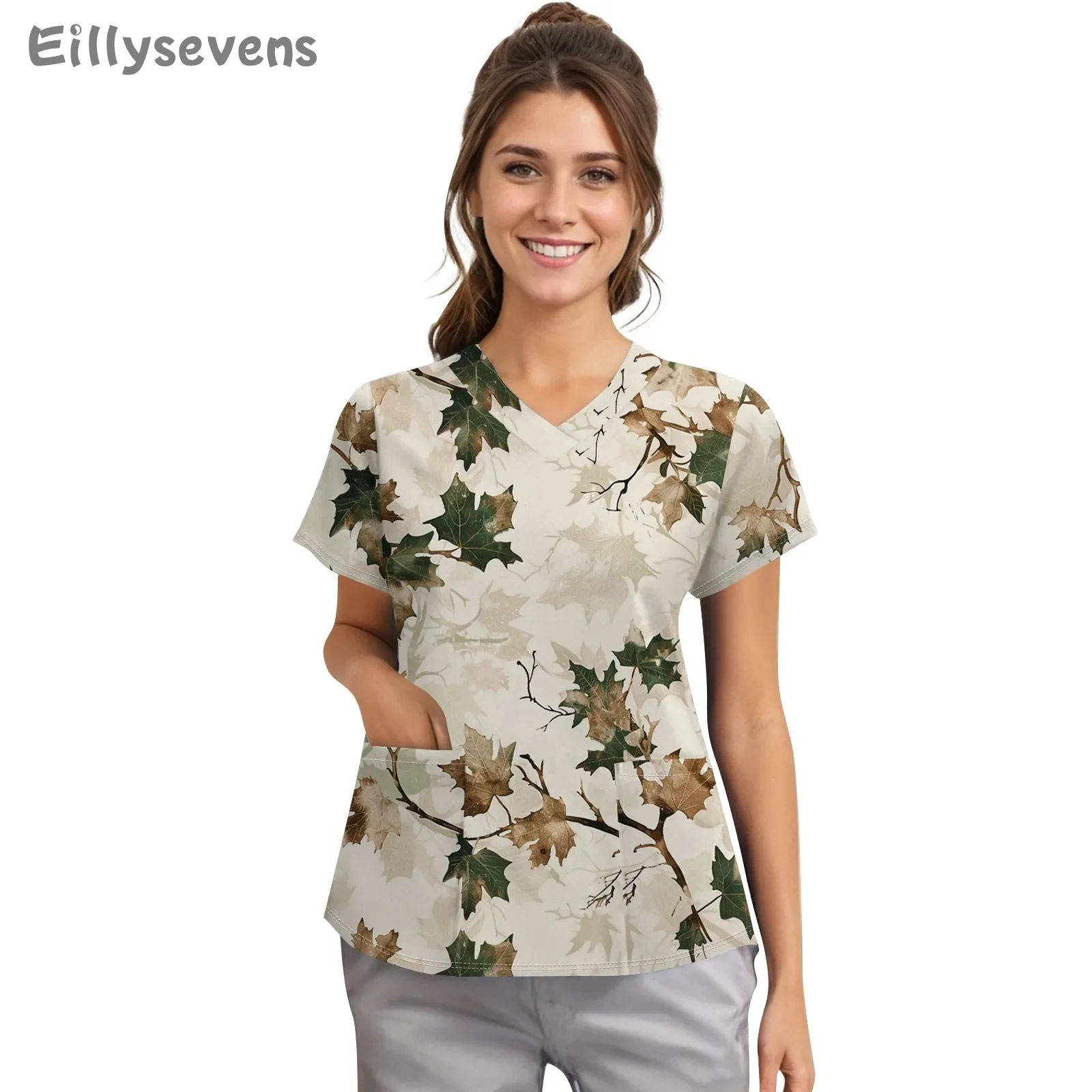 

Nurse Uniform Women V-Neck Short Sleeve Tunic Hospitals Healthcare Workers Nursing Uniform Beauty Salon Spa Scrubs Printed Tops