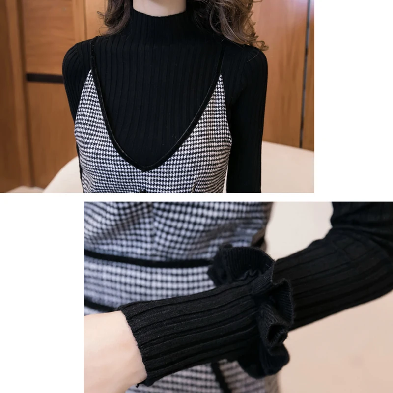 Mono de pata de gallo coreano para mujer, traje elegante de cintura alta para oficina, primavera y otoño