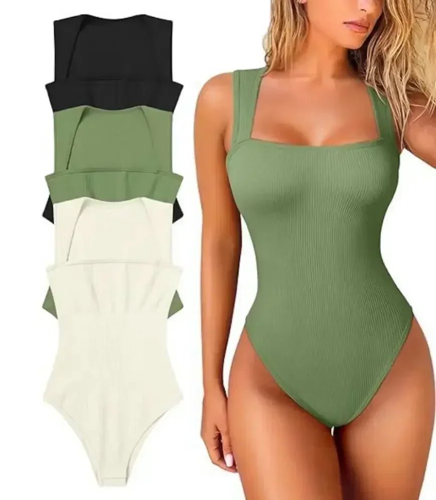2026 Neu Damen Gerippter Square-Neck Bodysuit – Heißer Verkauf Ärmelloses Nahtloses Tanktop Bodycon Shapewear Kontroll-Streetwear Y2K Kleidung – Detail 8