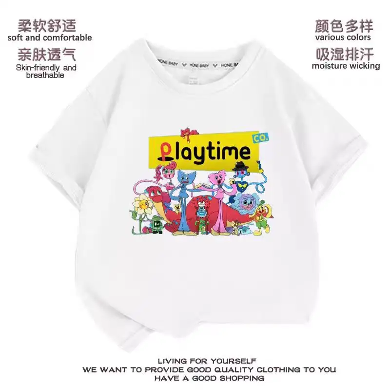 2024 Summer Bobbi Playtime Box Weird Clothes for Kids Pure Cotton Comfortable Crew-neck Printed T-shirt for Boys and Girls