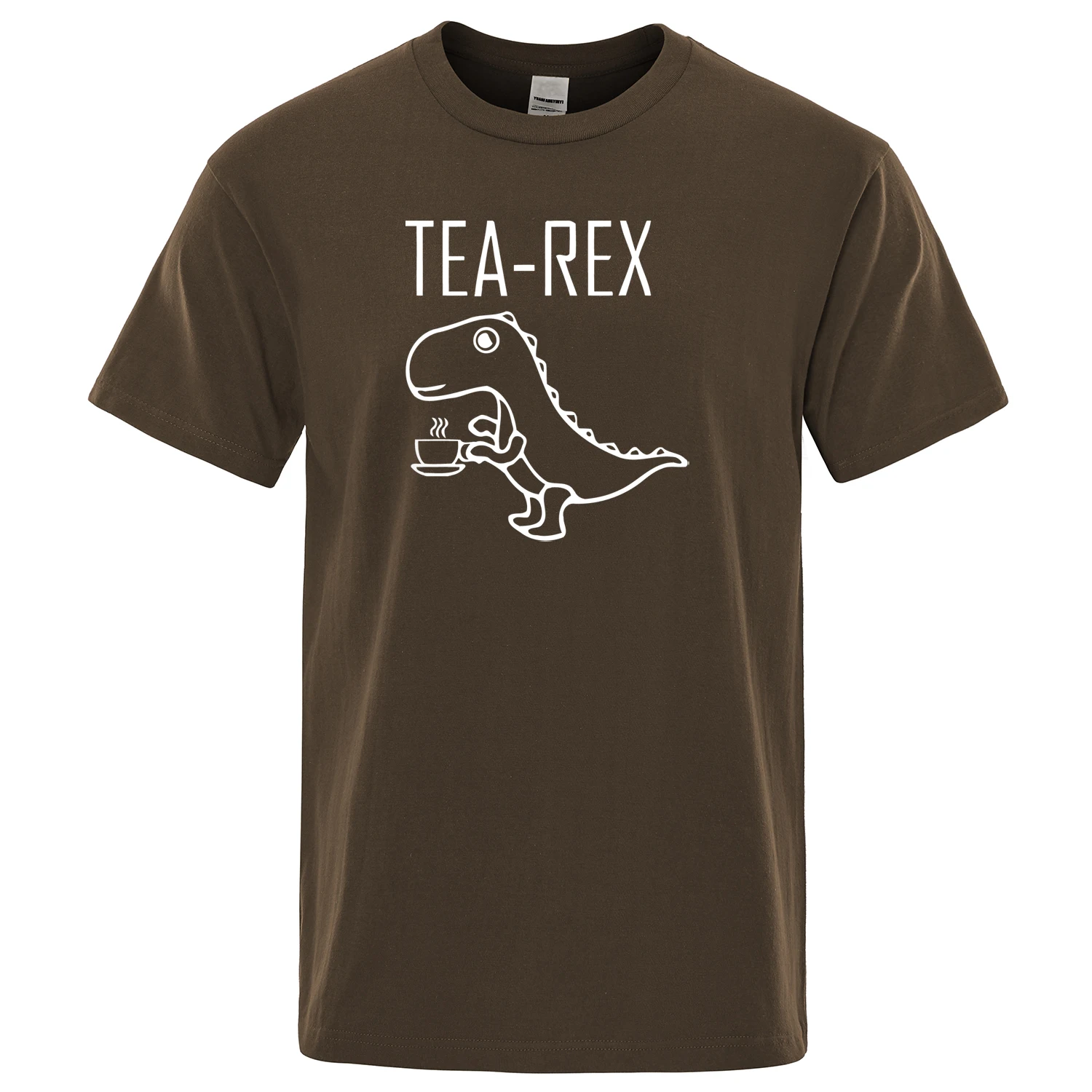 Men's T-Shirts Tea Rex funny dinosaur drink coffee T Shirts Fashion  TShirt High Quality Streetwear Tops Male Tee shirt