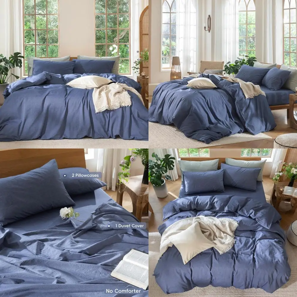 

Комплект пододеяльников из 100% хлопка и льна — дышащий, прочный, мягкий и удобный — небесно-голубой, размер Queen 90x90