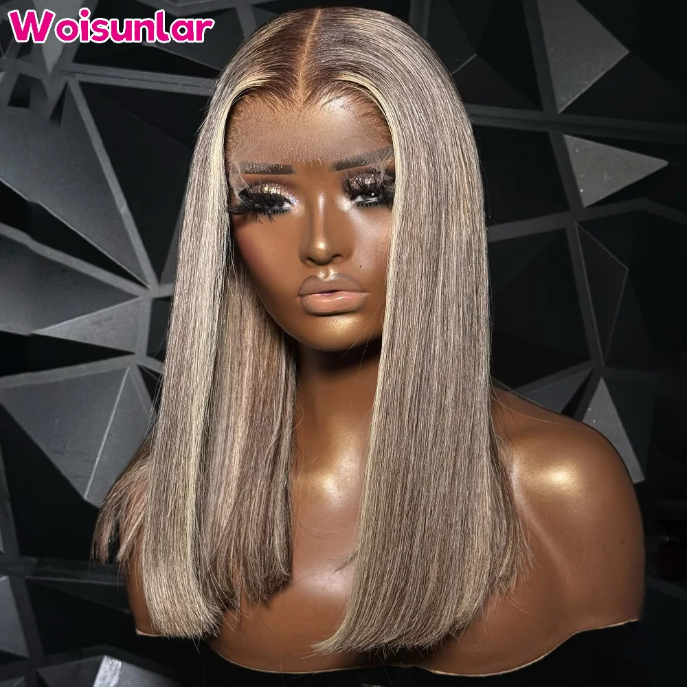

36 inches 4/613 Brown Blonde Front Lace wig human hair 13x6 13x4 Transparent Lace Straight 200 density Black Women Human hair
