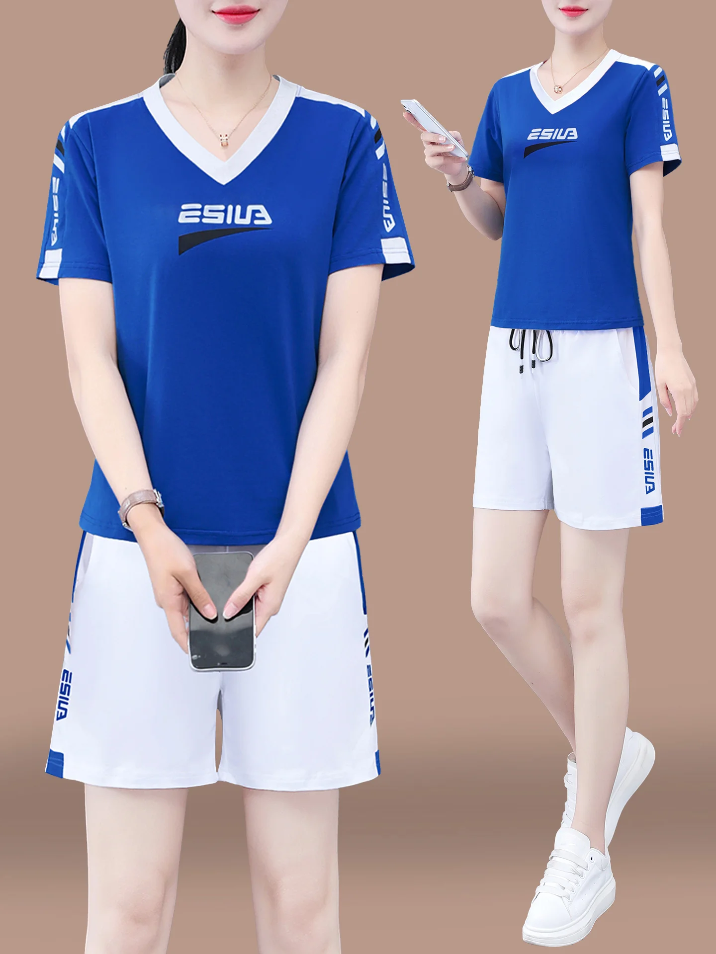 

Комплект из чистого хлопка ort Sve orts Женский спортивный костюм из двух предметов для бега V Ne Накладной костюм для мамы Антивозрастной летний Fa...