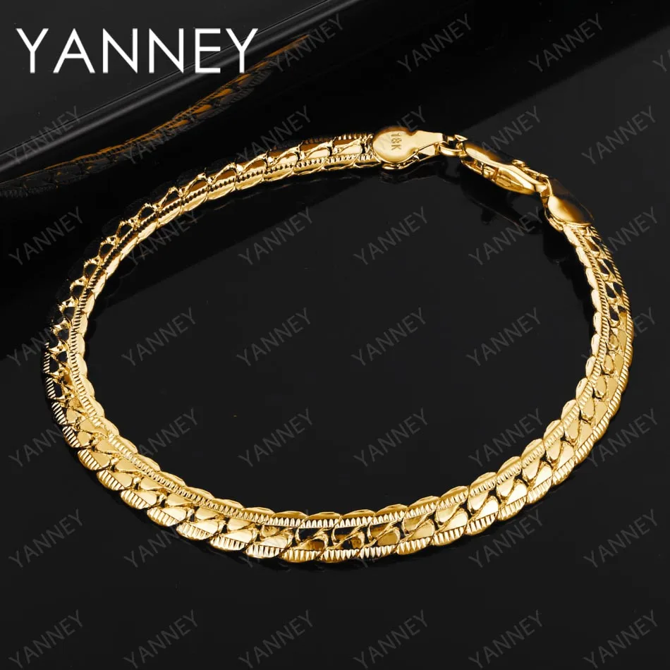 

925 Sterling Silver 18K Gold 8 Inches 6MM Side Chain Bracelet For Women Men Wedding Charm Party Gift Fashion Jewelry Wholesale