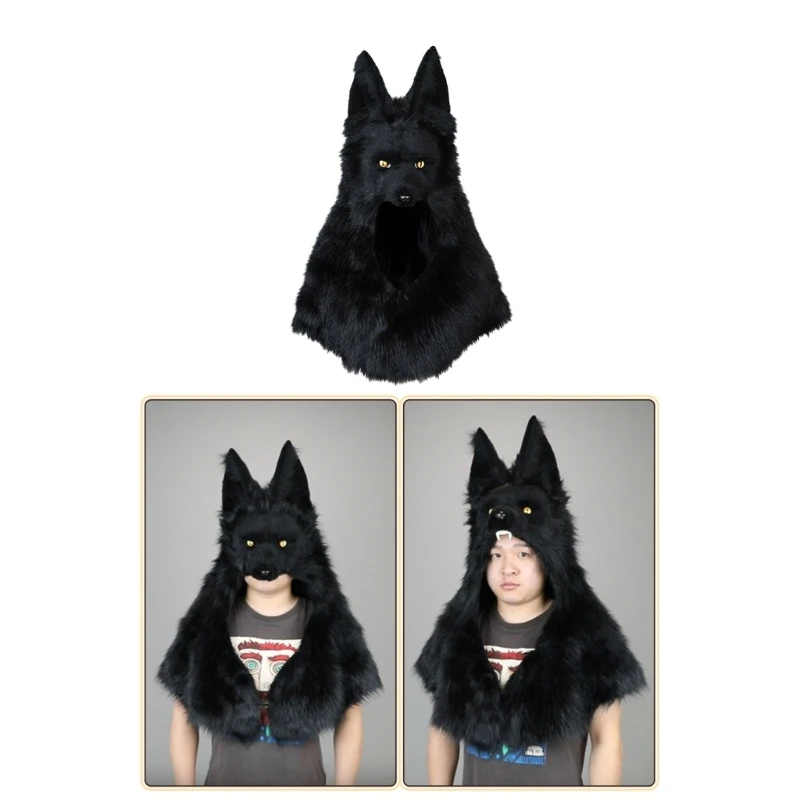 Plush Wolf Head Hat Winter Warm Hat Pullover Hat Roleplay Party Costume Hat Unisex Halloween Costume Hat Party Accessory