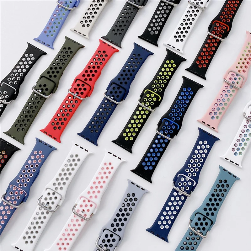 

Silicone Breathable Strap For Apple Watch 7 8 41mm 45mm 40 44 38 42mm for nike sport Band iWatch serie SE 6 Ultra 49mm bracelet