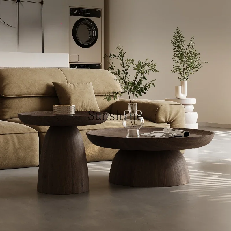 Wabi-sabi round living room coffee table combined with high-end atmospheric solid wood table