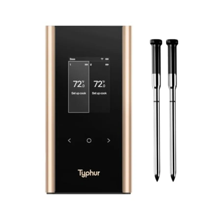 

Беспроводной Wi-Fi термометр для мяса Sync Gold с 2 тонкими датчиками, 6 сенсорами, в 10 раз более сильным сигналом, ±0.5 ℉ Точная интеллектуальная базовая система прямой настройки Rel