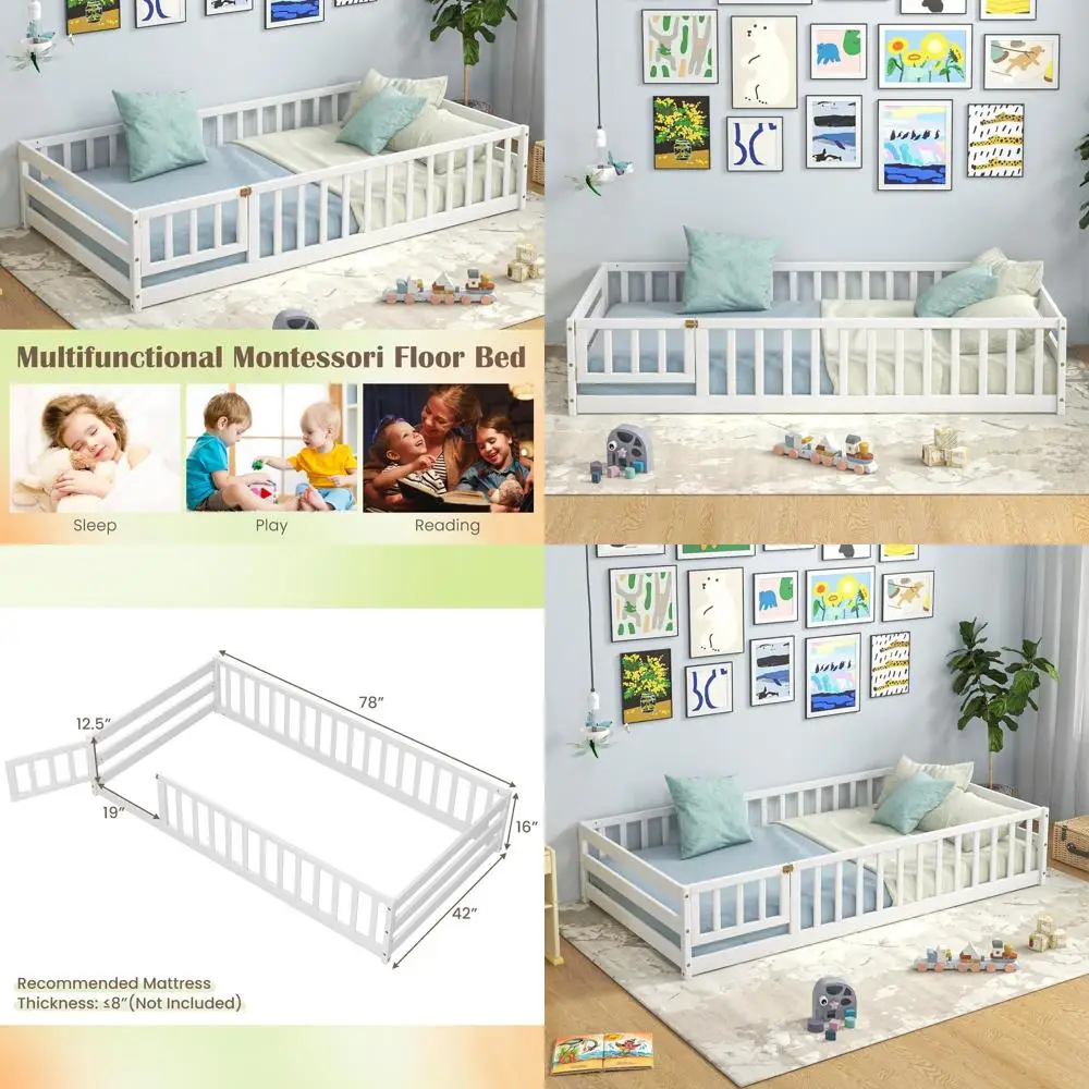 

White Twin Size Wood Bunk Bed with Safety Rails for Kids, Suitable for Boys and Girls, No Box Spring Required
