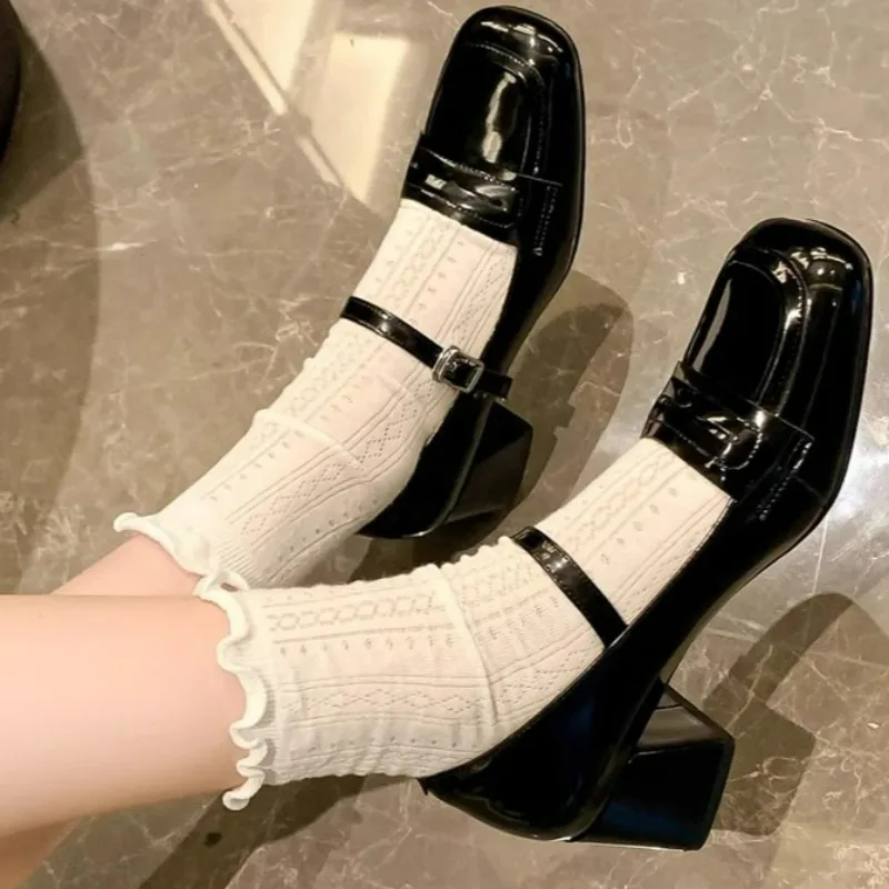 

Japanese Kawaii Girls Cute Socks Spring Summer Mesh Hollow Out Women Lolita Socks Solid Color Female Harajuku Vintage Long Socks