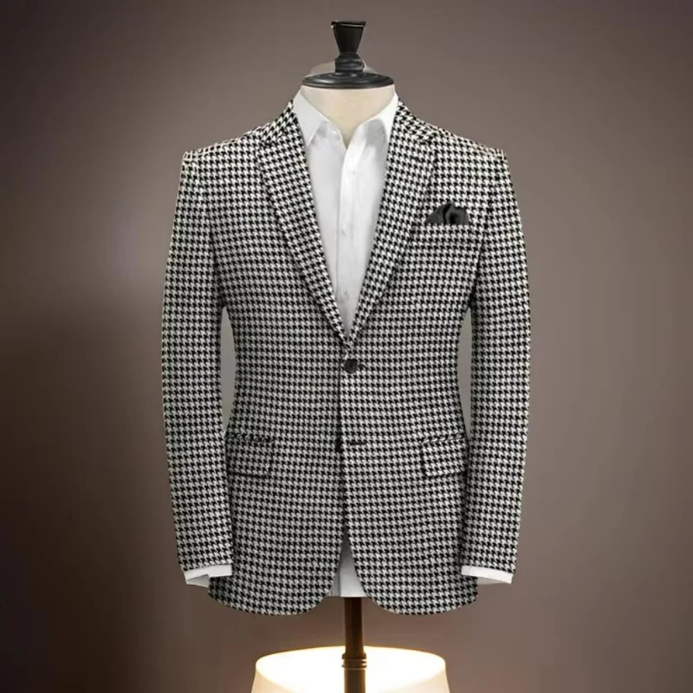 

Men's Wedding Tuxedo Jacket Smoking Pied De Poule Blazer American Style Notch Plaid Moda Terno 1pc Checkered Formal Wear