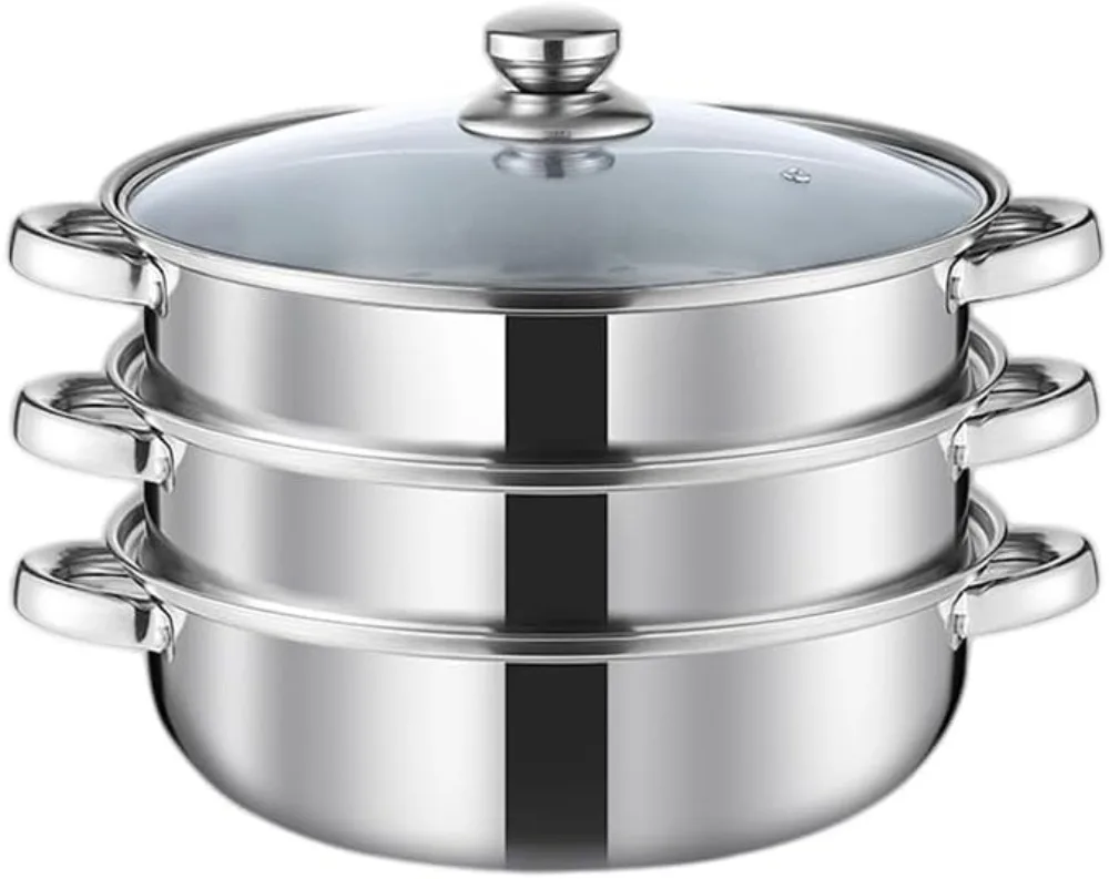 

Steamer Pot for Cooking 11 inch, Steamer Pots 3-tier Multipurpose Stainless Steel Steam Pot Cookware with Handle for Vegetable