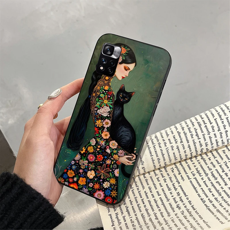 Woman and Cat Art Phone Case For Xiaomi Redmi note 13 12 Pro 11S 11 10 Pro 10S 12S Redmi 13 12 10 13C