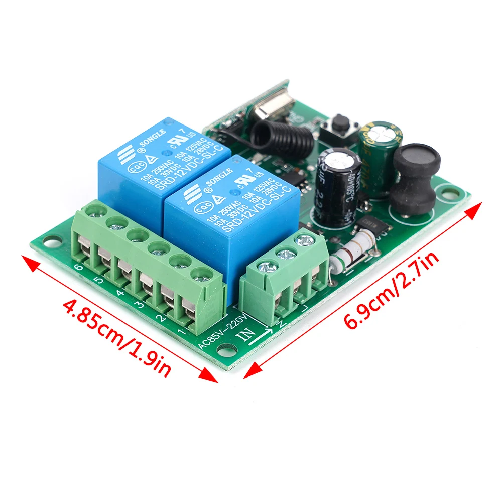 Interruptor de Control remoto RF para el hogar, módulo de interruptor de relé inalámbrico de 2 canales, 12V, 220V, 10A, 315MHZ, 433MHz