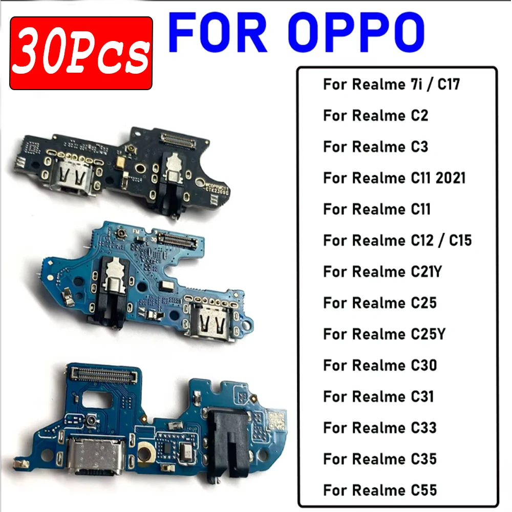 30Pcs，USB Charging Port Dock Connector Board Flex Cable For OPPO Realme 7i C17 9 C2 C3 C11 2021 C12 C15 C21YC25 C25Y C30 C31