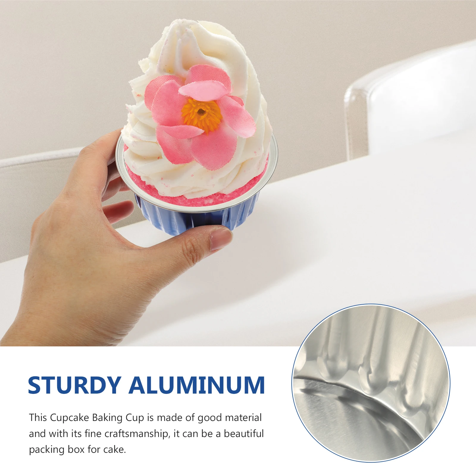 Juego de tazas para pasteles con cubierta, 50 Uds., tazas para hornear, postre de aluminio, papel de aluminio para magdalenas y magdalenas