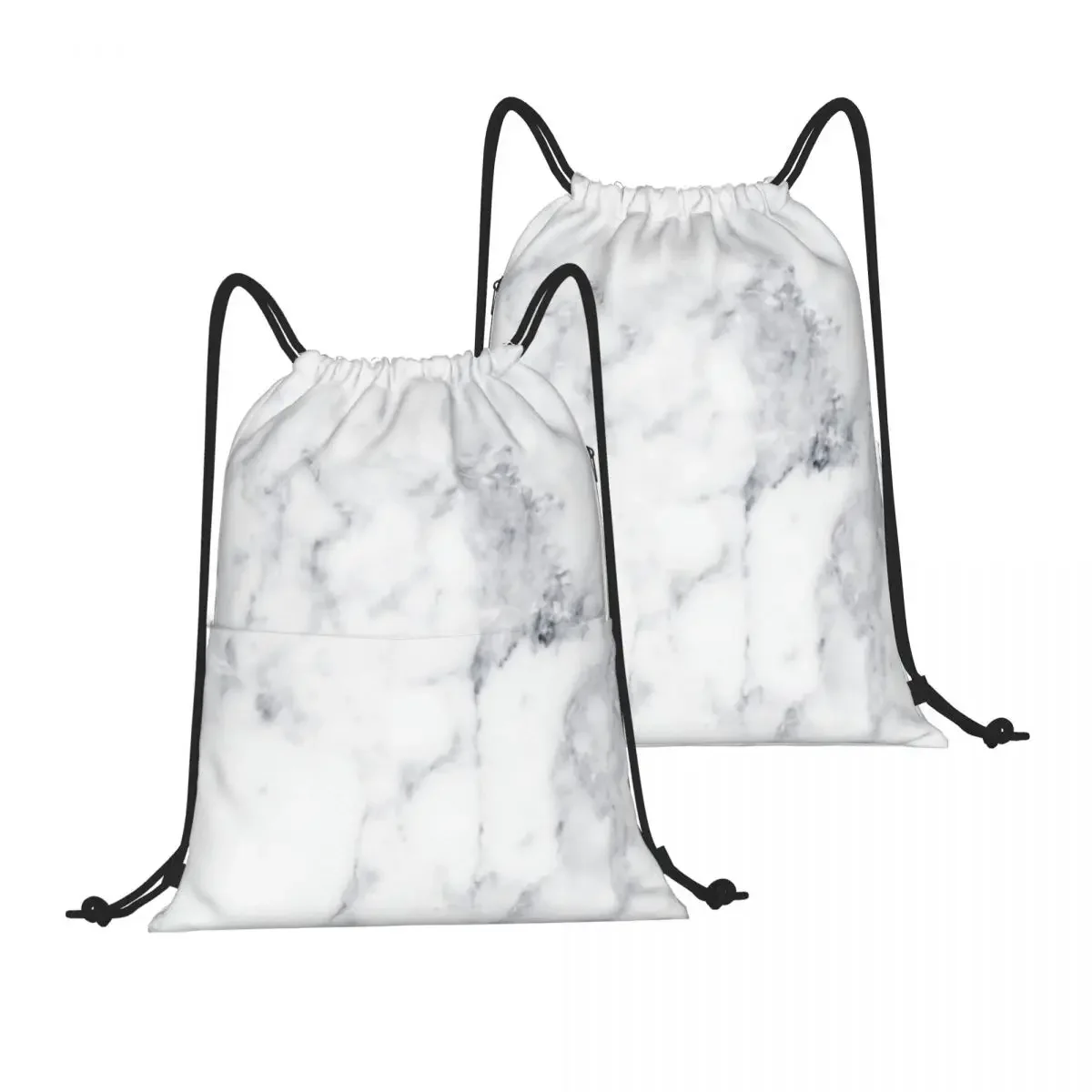 Drawstring Backpack White Marble Shoulder Bag Zipper Pocket Sports & Travel Hikes Portables Bag