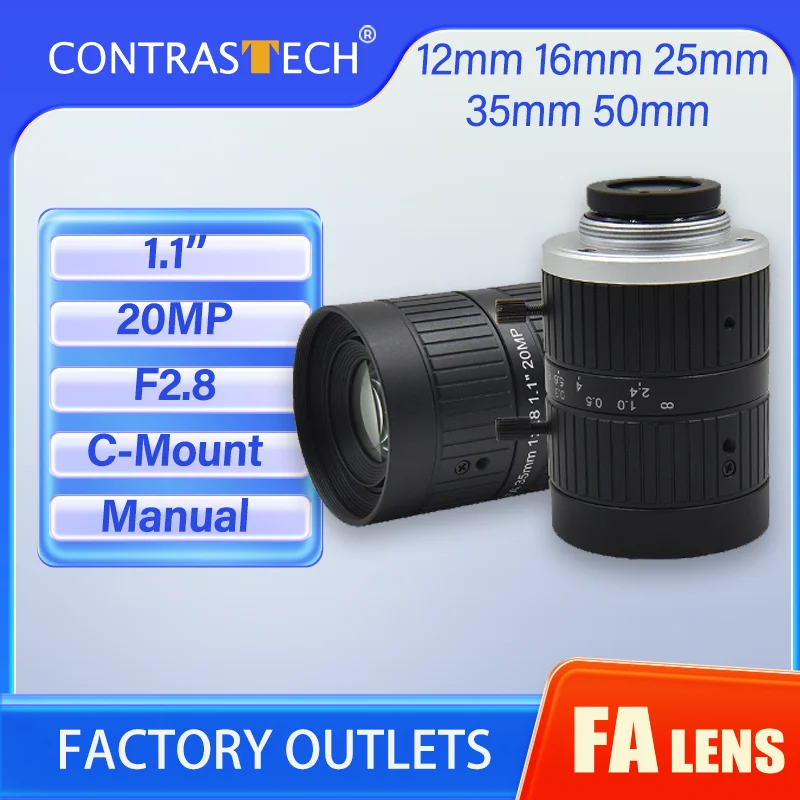 

CONTRASTECH 20Megapixel 25mm 1.1" C Mount F2.8 Camera Lenses Low Distortion Industrial Machine Vision Manual Iris FA CCTV Lens