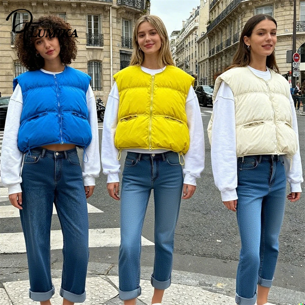 DTLumika جديد الخريف الشتاء أسفل سترة المرأة سترة جولة الرقبة سميكة أسفل سترة أكمام سترة فضفاضة الزي العصري للنساء