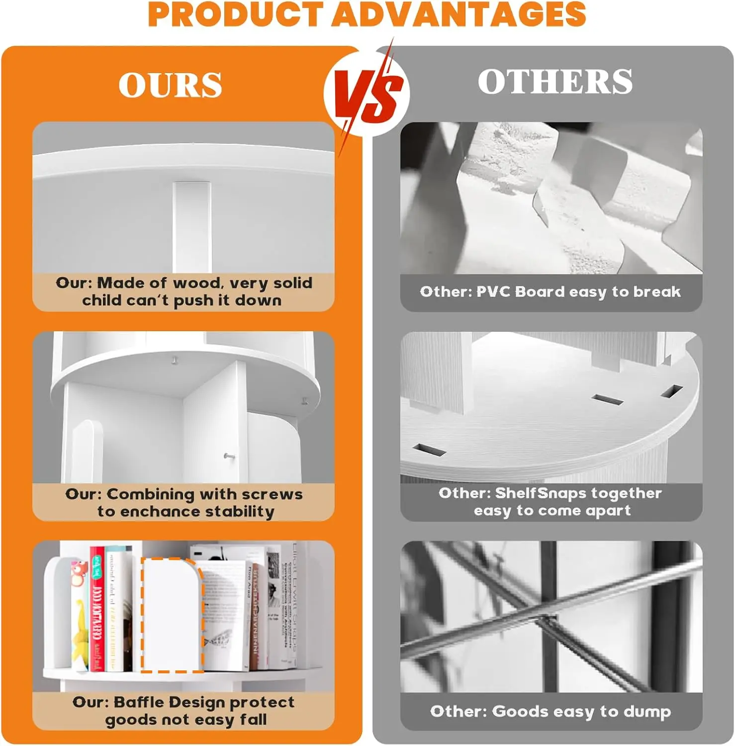 Rotating Wood Corner Bookshelf, 4-Tier Spinning Bookcase Storage Rack for Small Spaces, White