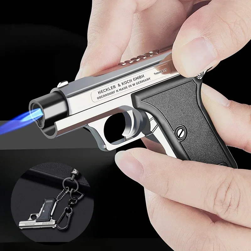 Portable Windproof Pendant Lighter Outdoor Metal Spray Blue Flame Torch Inflatable Lighter Cigarette Accessories Men's Gift