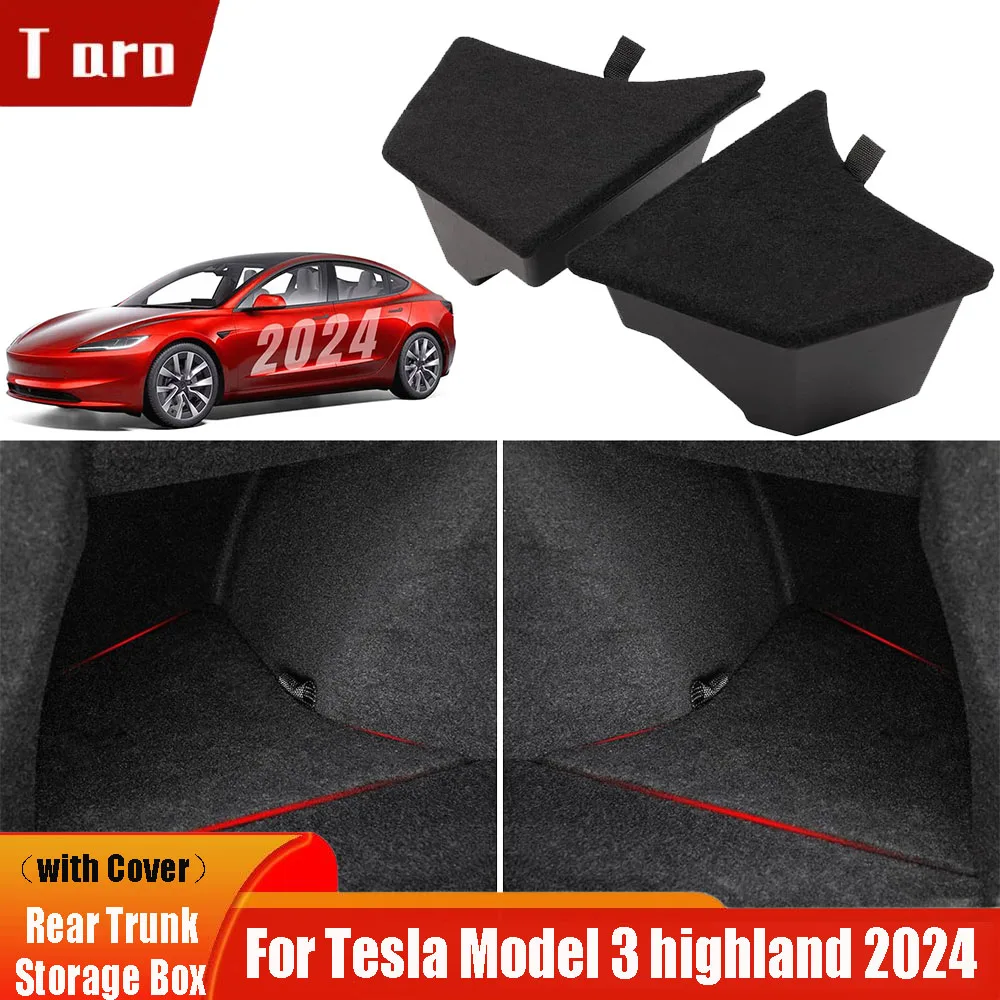 For 2024 Tesla Model 3 highland Rear Trunk L&R Side Storage Box with Cover Tail Boot Organizer Partition Decoration Accessories