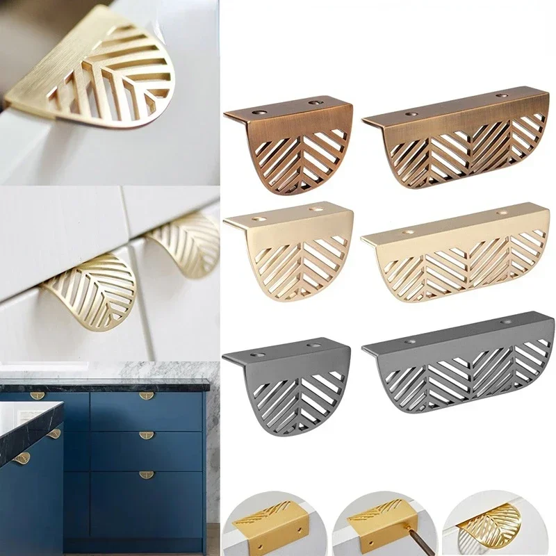 Leaf Shape Cabinet Pulls Gold Furniture Handles Kitchen Door Handle Copper Drawer Pull Knobs Kitchen Cupboards Accessories