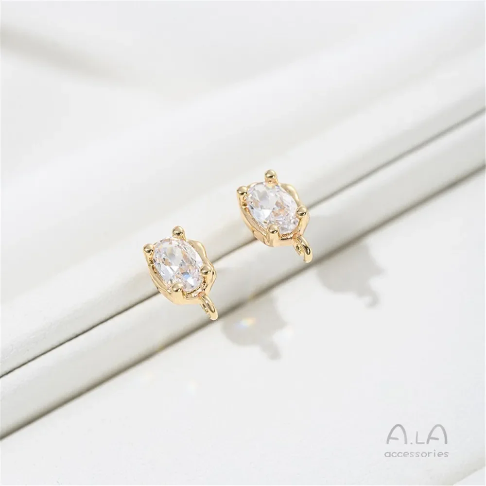 14K Gold Plated Oval Zircon Irregular Stud Earrings, Branch Shape Bead Base DIY Pearl Setting Earring Accessories