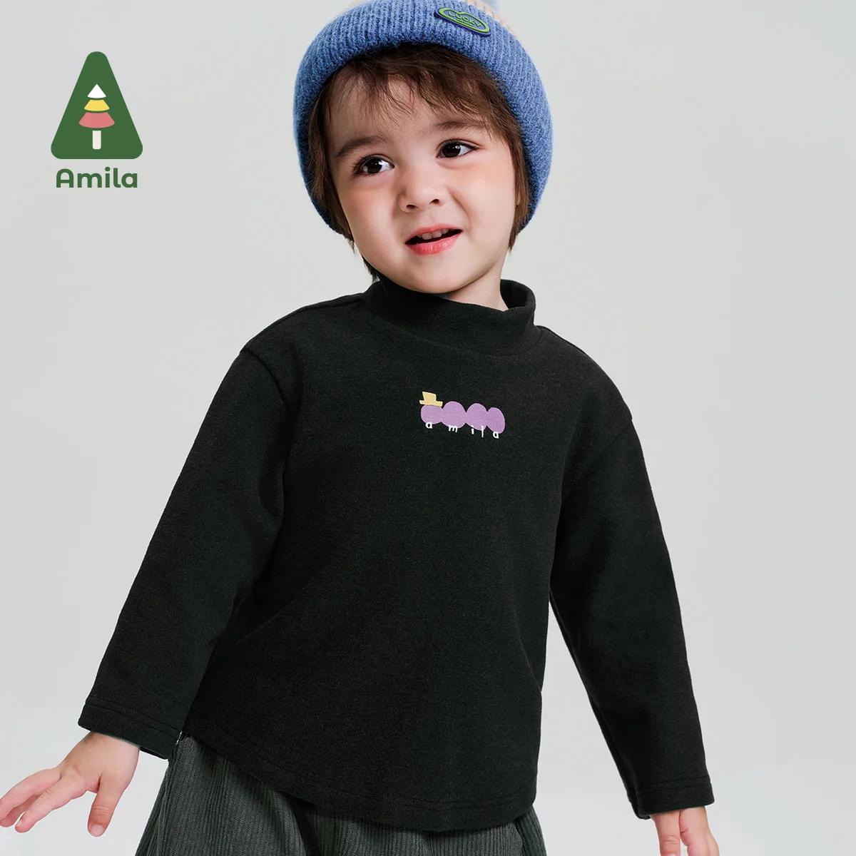 Amila Baby T-Shirt 2024 Winter New Style For Boys And Girls Solid Color Double Sided German Velvet Warm Children\'s Long Sleeves