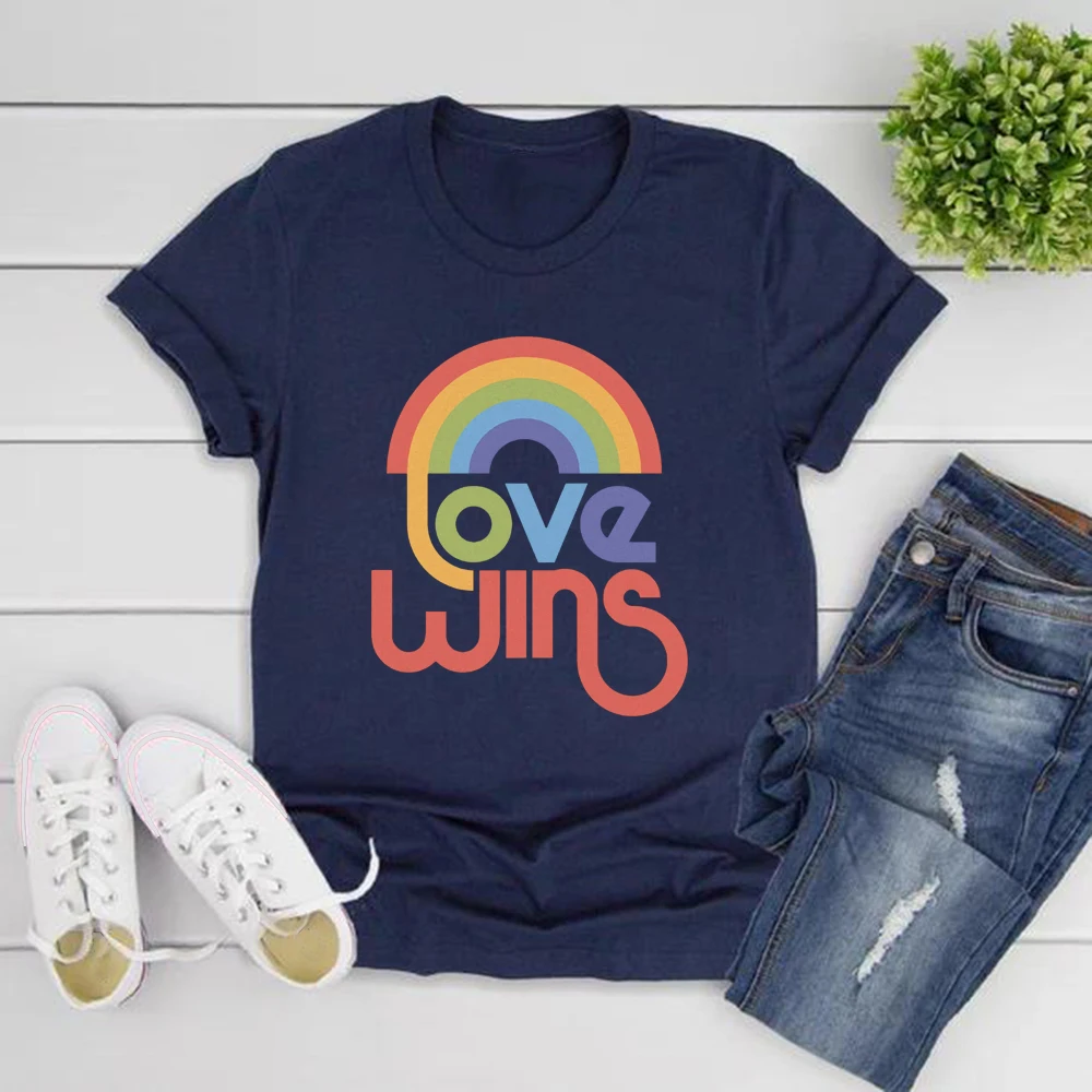 Amor ganha camiseta arco-íris orgulho tshirt lgbt camisas casuais de manga curta camiseta feminina amor é amor camisetas streetwear lgbtq tshirt