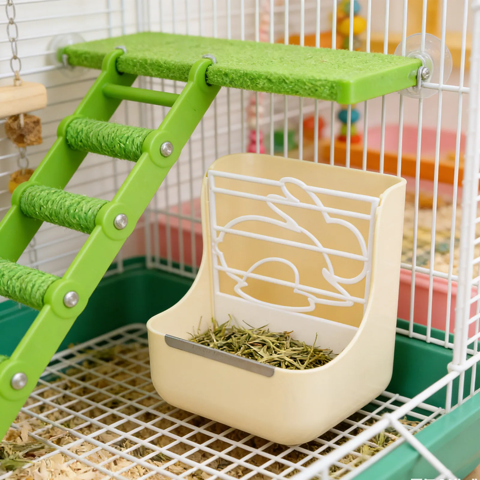 Rabbit Hay Feeder 2-in-1 Removable Adjustable Grass Rack Food Bowl for Bunnies Guinea Pigs Chinchillas Cage Accessories view 3