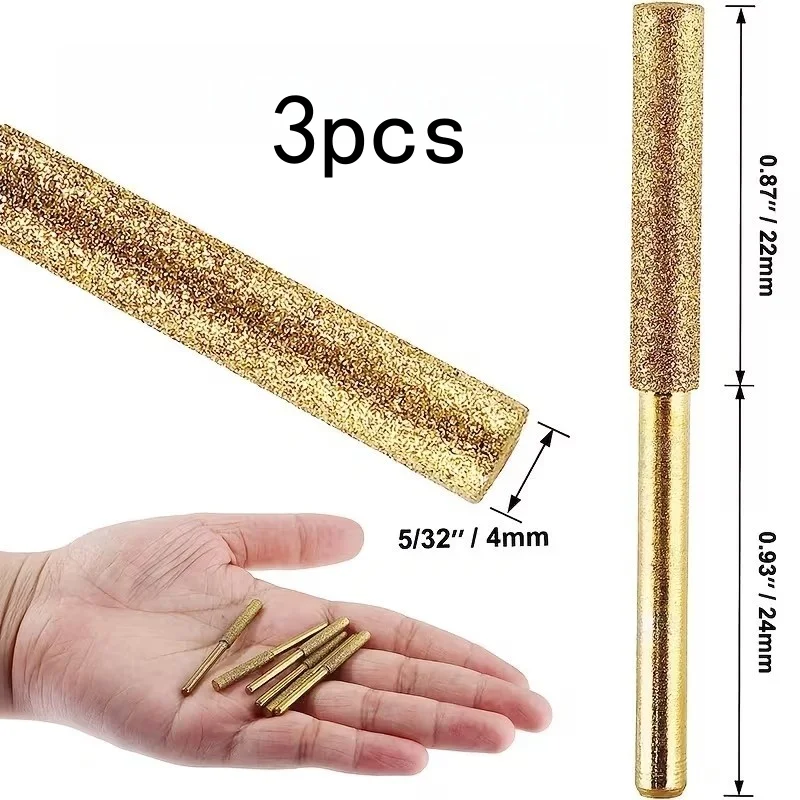 3 sets 4mm golden chainsaw sharpeners, high-efficiency grinding for professional loggers, heavy-duty set with diamond coating