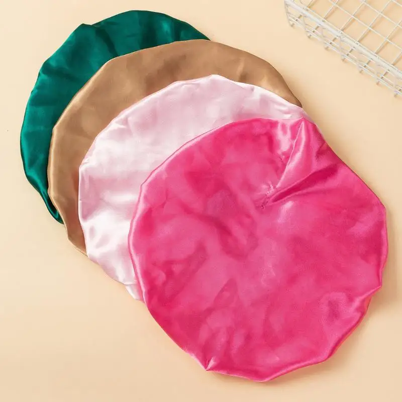 2 Stück Satin-Schlafhaube mit breitem, weichem Gummiband, Kopftuch, Schönheitskappe, Haarschutz zum Schlafen, Haarpflege – Detail 7