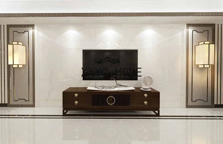 New Chinese Style Solid Wood TV Cabinet Combination Modern Floor Cabinet Low Cabinet Simple Complete Furniture