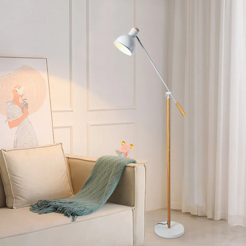 Minimalist Floor Lamp Retro Rocker Arm Led Lamps wooden Floor Lamp for Sofa Side Standing Lights Decor Indoor Lighting Fixtures