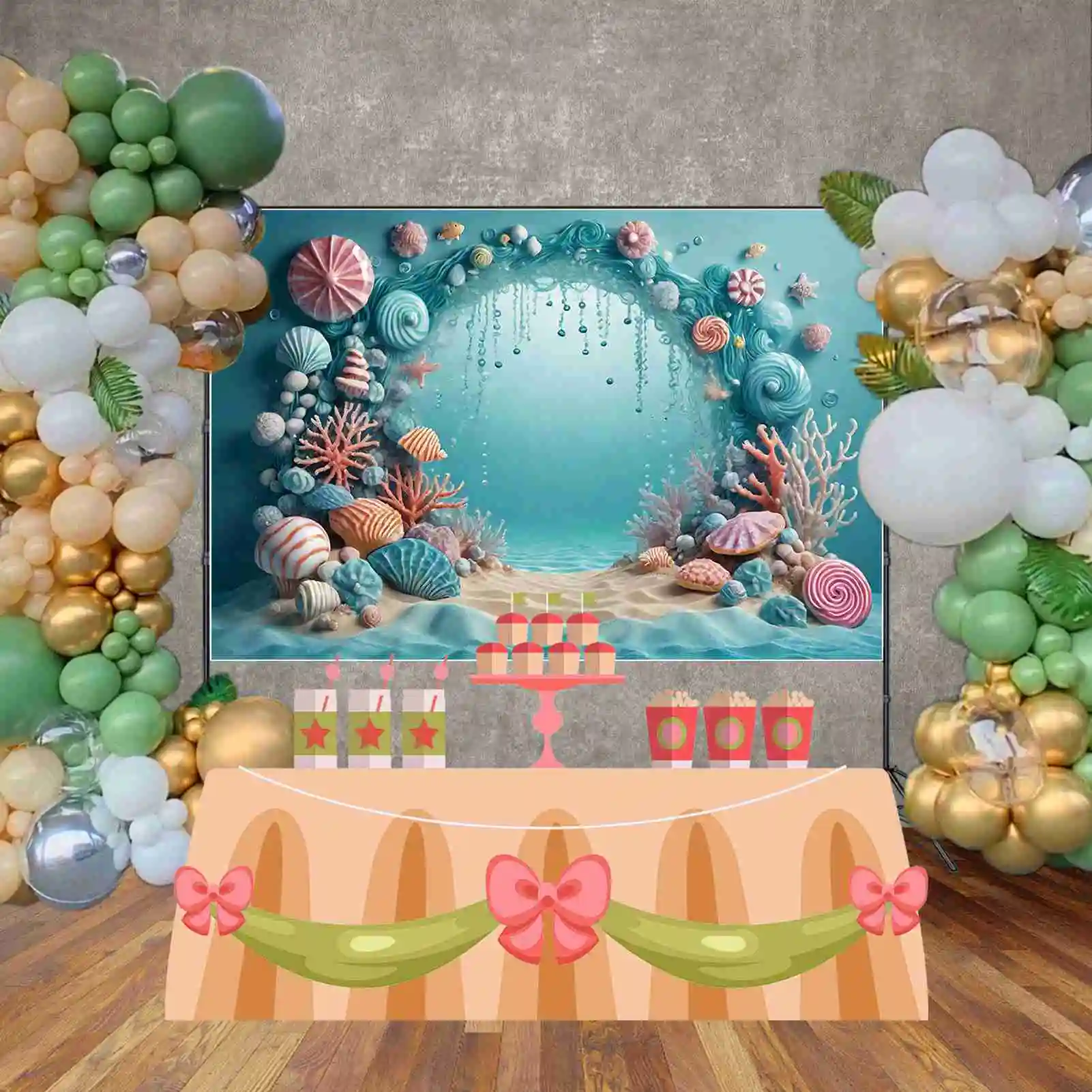 MOON.QG Ocean Donut One Birthday Backgrounds Baby Shower Beach Summer Doughnut Backdrops Custom Party Photocall Accessories